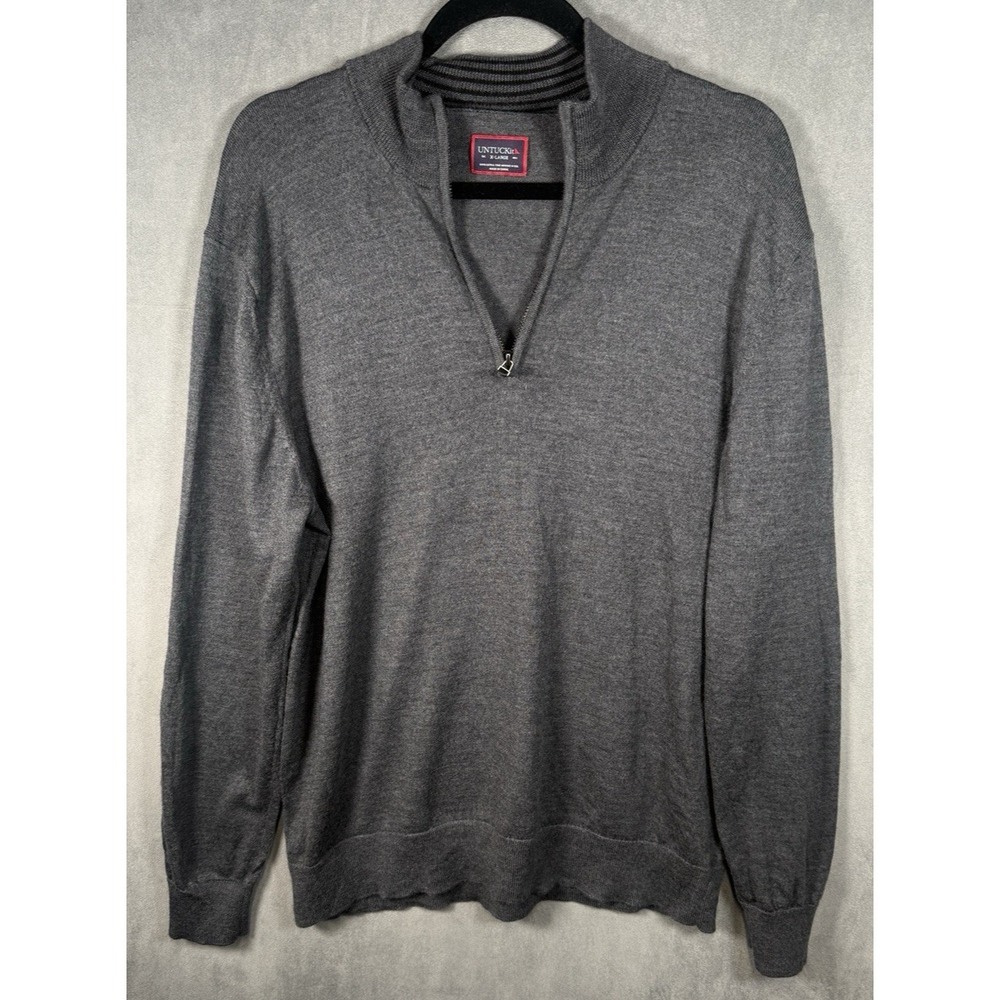 UNTUCKit Sweater Mens X-Large Dark Grey Extra Fine Merino Wool Belguardo 1/4 Zip